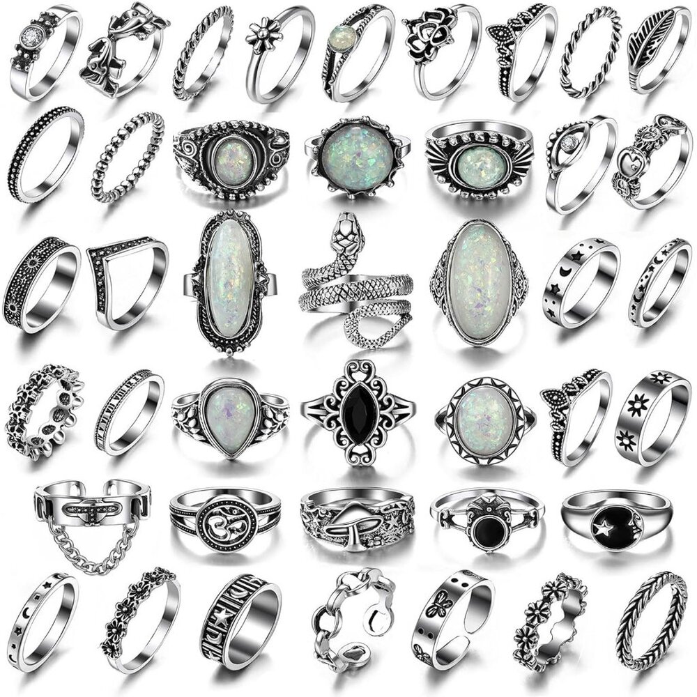 Vintage Silver Knuckle Rings Set For Women Men, Chunky Rings Aesthetic Snake Gru